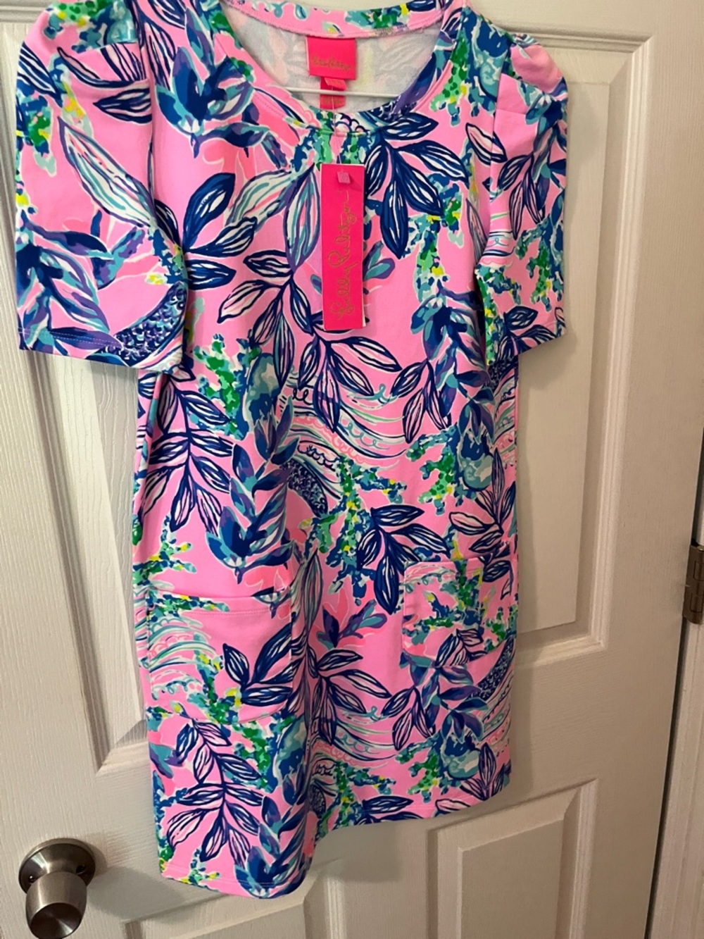 Lilly Pulitzer Pink with Navy & Turquoise Floral Shift Dress